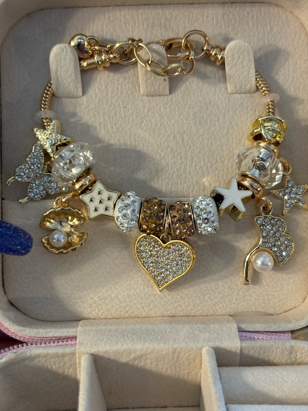 Charm Bracelet- Gold Tone Bracelet Stainless Steel Charm Bangle Bracelet, With